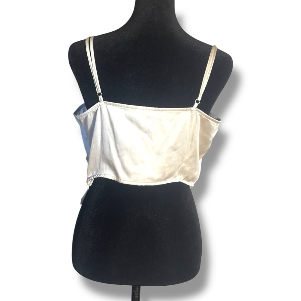 H&M Chic Ivory Satin Skinny Strap Cowl Neck Women's Cropped Camisole Top - Picture 6 of 16